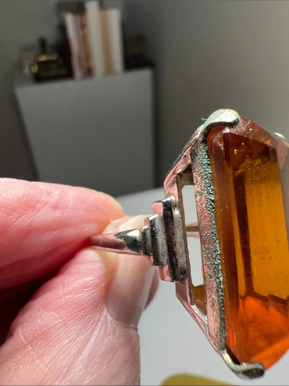 Bold Large Amber Faceted Cocktail Ring  -  Size 5 3/4 -  Heirloom Estate Vintage